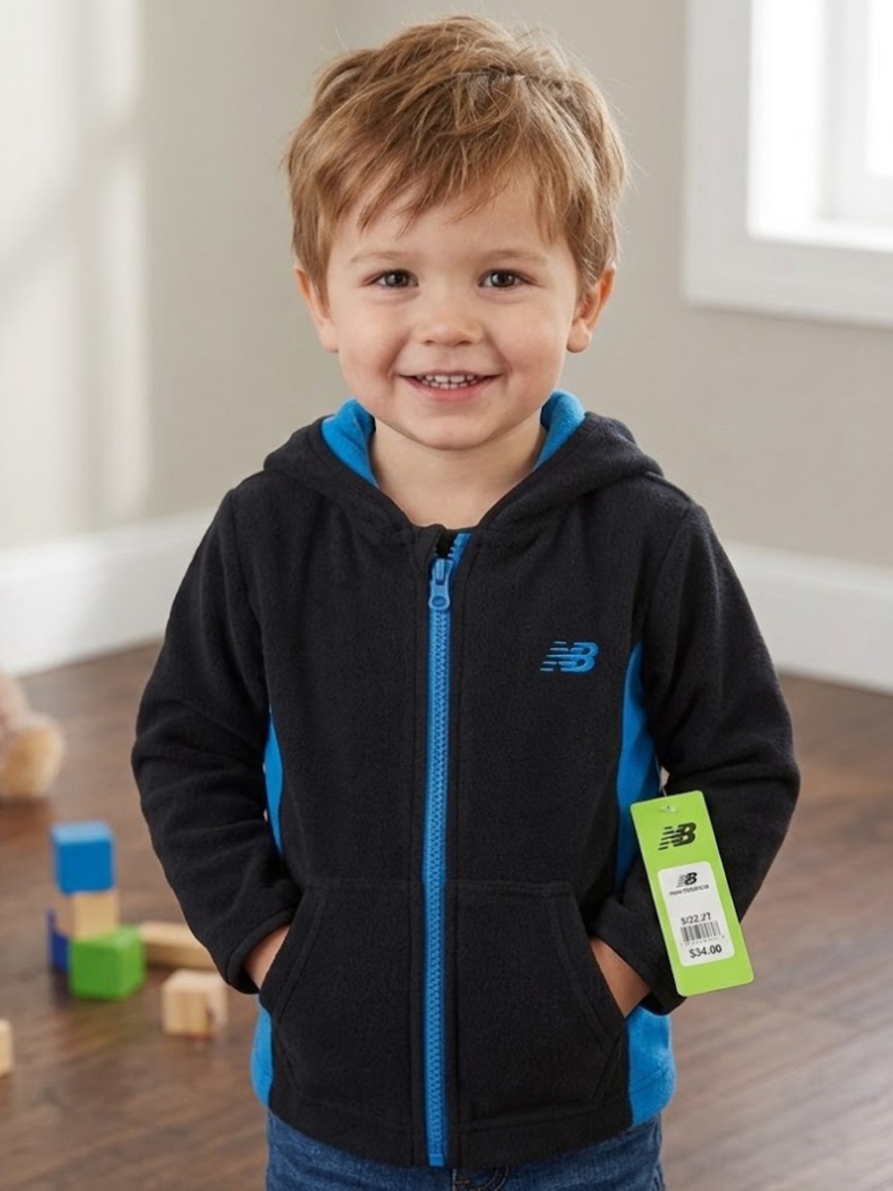 New Balance Kids' Hoodie in Black and Blue